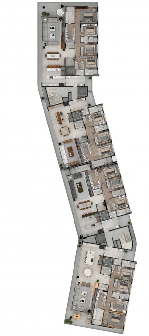 Pavimento tipo do Botaniko, com um apartamento por torre